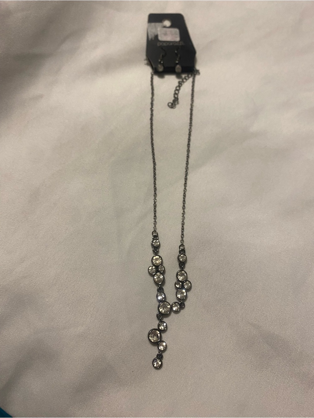 paparazzi gunmetal Clear Crystal Cascade Necklace